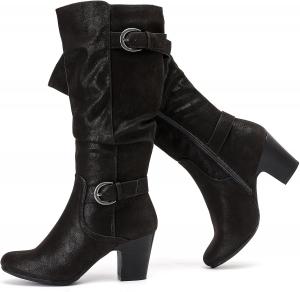 Женские свободные сапоги до колена с массивным каблуком, заостренным носком, удобные и модные осенне-зимние сапоги для женщин. Ruiee, Black Zpu 301