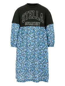 Платье с цветочным принтом и длинными рукавами Stella Mccartney Kids, синий