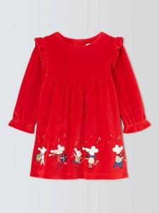 Детское бархатное платье с рождественским мышонком John Lewis, Red