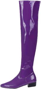 Женские ботильоны Ctreela с высокими голенищами, на массивном каблуке, с острым носком, для вечеринок, из лаковой кожи, с низким каблуком, без застежки, Purple