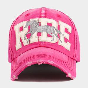 Винтажная бейсболка с вышитой надписью "RIDE Message Western Horse" FASHNZFAB, розовый
