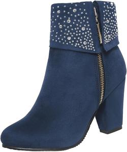 Женские ботильоны DINTAHA из искусственной замши с массивным каблуком, застежкой-молнией и стразами, Navy Blue