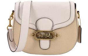 COACH Кожаная седельная сумка через плечо среднего размера для женщин в бело-светло-коричневом цвете