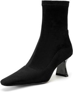 Женские замшевые ботильоны на низком каблуке 2,56 дюйма с заостренным носком и боковой молнией, удобные и стильные для осенне-зимних образов WIVITA, Black
