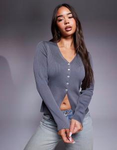 Кардиган аккуратного кроя с разрезом спереди серого цвета Asos Design