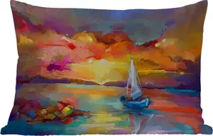 Подушка для улицы - Живопись - Масляная краска - Лодка - Цвета - 60 x 40 см - Устойчива к атмосферным воздействиям - Подушка для отдыха - Декоративная подушка - Подушка для дома MuchoWow