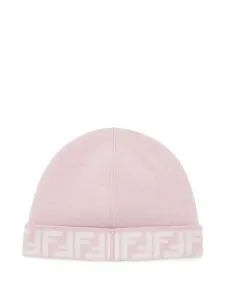 Двусторонняя шапка бини с логотипом Fendi Kids, розовый