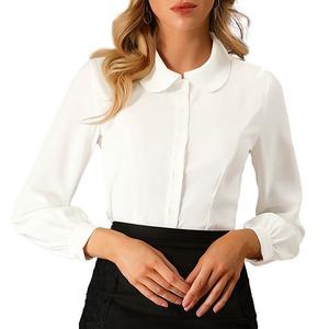 Женская блузка с воротником питер пэн, длинный рукав, деловая повседневная рубашка на пуговицах Inspire Chic, Cream White