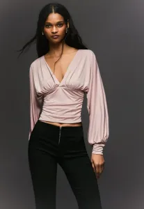 Топ с длинными рукавами и сборками Bershka, Pink