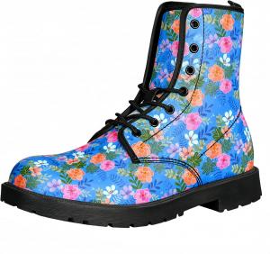 Женские короткие ботинки с принтом на шнуровке, с широким каблуком, боевые ботильоны для девушек и женщин, осенние и зимние, с рисунком роз, черепов, бабочек и мультяшных узоров Maimeili, Orange Flower