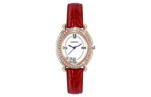 Кварцевые часы на натуральной коже KANGOL для женщин с белым циферблатом Сумка с красным ремешком внутренним отделением и стразами