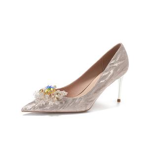 Тонкие туфли на шпильке женские шампань HKCP, Champagne