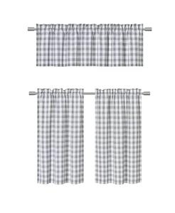 Набор занавесок для кухни в клетку из 3 предметов в деревенском стиле в клетку и клетку с балдахином Kate Aurora, серый