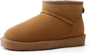 Женские зимние мини-ботинки DREAM PAIRS из настоящей замши на щиколотку, с подкладкой из искусственного меха, водоотталкивающие, теплые снегоступы с комфортной стелькой из мемори-пены, без застежки, Chestnut