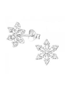 Alexander York Серьги-гвоздики в виде снежинок с белыми кубическими циркониями в оправе из серебра 925 пробы, комплект из 2 штук