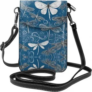 Маленькая сумочка для телефона с принтом синей стрекозы, сумка через плечо с магнитной застежкой и отделениями для карт, из искусственной кожи Ultra Fiber.