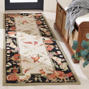 Ковер-дорожка SAFAVIEH, 77 x 183 см, Chelsea Collection, Ivory & Black, ручной работы в стиле French Country из шерсти, идеально для помещений с высокой проходимостью: гостиная, спальня (HK94A)