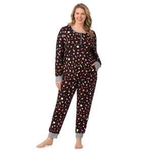 Уютный комплект пижамы хенли с длинными рукавами и брюками-джоггерами больших размеров на Хэллоуин Cuddl Duds, цвет black trick or treat