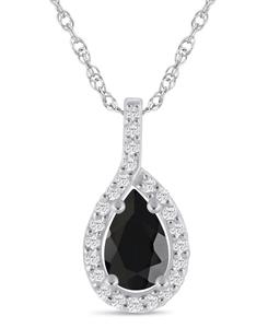 Подвеска-колье с ореолом из драгоценных камней и бриллиантов (общий вес 1/5 карата) из белого золота 10 карат (также доступна в варианте из желтого золота 10 карат) Macy's, Onyx White Gold
