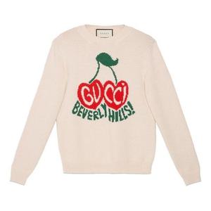 Свитер cherry intarsia wool ivory Gucci, белый