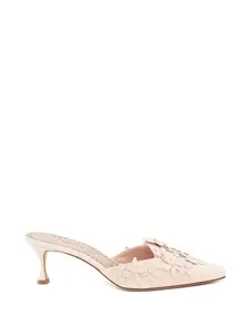 Замшевые мюли Harnes с цветочным декором Manolo Blahnik, розовый