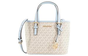 Сумка через плечо из холста с кожаными деталями женская бело-голубая MICHAEL KORS