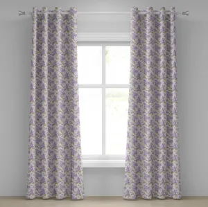 Шторы на люверсах ABAKUHAUS сиреневого цвета в стиле ретро с цветочным принтом, лепестками любви, естественными символами красоты, ностальгическими, мягкими растительными рисунками, декоративные двухпанельные шторы, 280 см x 225 см, фиолетовые Abakuhaus