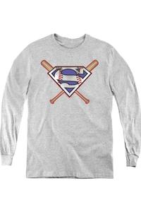 Футболка с длинным рукавом для детей с изображением Супермена и скрещенных бит Gildan, Athletic Heather