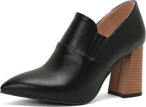 Ботильоны Alyaafifa на массивном каблуке для женщин, с острым закрытым носком, высокие на платформе, слипоны, двухцветные кожаные и замшевые, модные короткие ботинки с V-образным вырезом, трендовые для вечеринок, свиданий и выпускных, Black - C