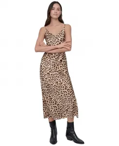 Женское платье-комбинация из потертого сатина с принтом "animal print" DKNY Jeans, коричневый