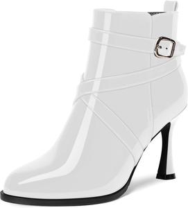 Женские ботильоны MODENCOCO с ремешком на щиколотке, пряжкой, закругленным носком, молнией, свадебные на высоком каблуке-стилетте 3,3 дюйма, White