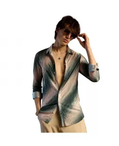 Мужская рубашка с плиссировкой в градиенте Emerald Green и Ivory White Campus Sutra, зеленый