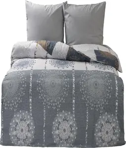 Постельное белье 100% хлопок 135x200 см узор Ранфорс серо-голубой двусторонний комплект из 4 предметов leonado vicenti