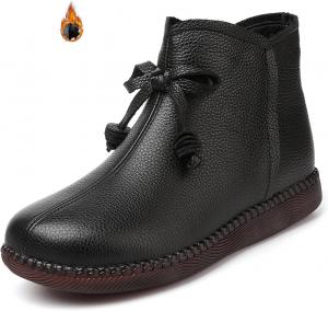Женские кожаные ботинки Lossarye с боковой молнией, мягкие, плоские, на щиколотке, ретро, с круглым носком, легкие, противоскользящие, повседневные ботильоны, осень-зима, теплые высокие ботинки на щиколотке, Black Plush