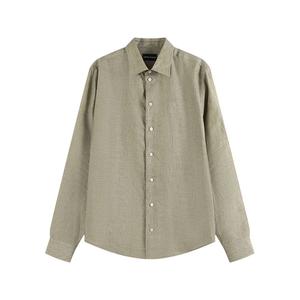 Рубашка из льна с вышитым логотипом EMPORIO ARMANI, хаки