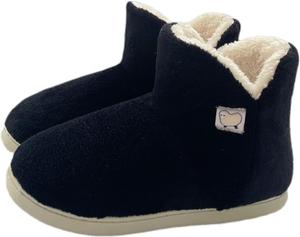 Зимние тапочки-ботиночки для женщин и мужчин, плюшевые для дома и улицы, теплые ботиночки до щиколотки, унисекс, с противоскользящей подошвой, с меховой подкладкой, из вспененной памяти, шерстяные, удобные, термо, мягкие домашние ботинки Generic, Black