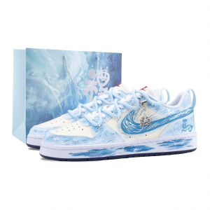 Nike Детские скейтборд-кроссовки Court Borough Jade Sea Silver Mane с противоскользящей амортизацией и устойчивостью к истиранию, цвет Ice Blue