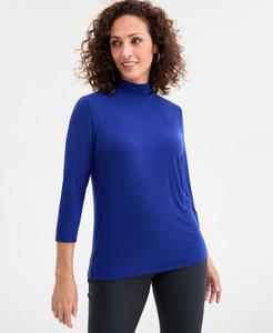 Женская блузка с высоким воротником и рукавами 3/4 JM Collection, Bright Sapphire Combo