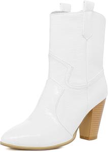 Женские ковбойские ботильоны Alsoloveu с заостренным носком, массивным каблуком и западным стилем, White