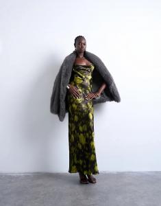 Платье-комбинация макси Topshop с капюшоном и цветочным принтом в стиле гранж