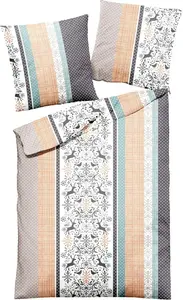 Комплект постельного белья JACK by Dormisette Premium Flannel Cozy, 2 предмета, в полоску, с изображением оленей, натуральный, разноцветный, размер: 135 x 200 см Jack