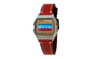 CASIO Ретрофит серия электронный механизм натуральный кожаный ремешок часы мужские gold циферблат