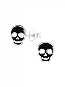 Alexander York Серьги-гвоздики в виде черепов, черные, из серебра 925 пробы, комплект из 2 штук