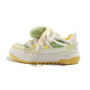 BEIER Женские противоскользящие износостойкие низкие скейтерские кеды Beige Yellow B Little Frog, цвет Beige Yellow B Little Frog