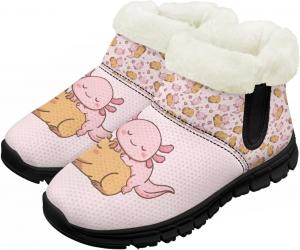 Детские зимние ботинки, теплые, с противоскользящей подошвой, с амортизирующей мемори-пеной, спортивные, без шнурков, для бега и треккинга, зимние кроссовки Pointodoor, Cute Capybara Axolotl