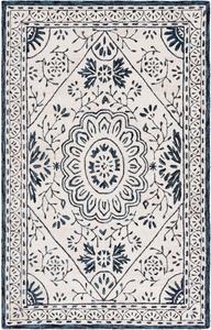 Ковер SAFAVIEH, 183 x 183 см, Metro Collection, Ivory & Navy, ручной работы из шерсти, идеален для гостиной, столовой, спальни (MET464A)