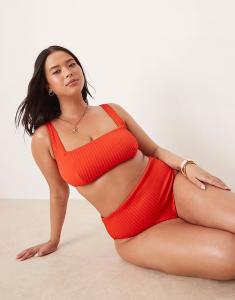 Бикини-топ Curve Riddy с ребристым узором красного цвета Asos Curve