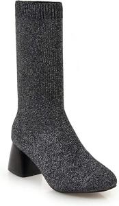 Женские вязаные носки с эластичной голенью, круглый носок, с высокими каблуками, осенне-зимние ботинки для катания FAZAIQILUO, Grey