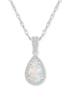 Ожерелье с подвеской в форме груши из 10-каратного белого золота с синим сапфиром (1 карат, tw) и белым сапфиром (1/6 карата, tw) Macy'S, opal
