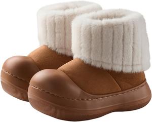 Женские плюшевые ботинки с меховой подкладкой, мягкие укороченные сапожки из искусственной замши с милым зимним дизайном, с толстой нескользящей подошвой для дома и улицы, удобные для снега Generic, Brown